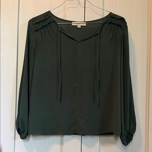 LOFT Dark Green Tie-Neck Long Sleeve Blouse